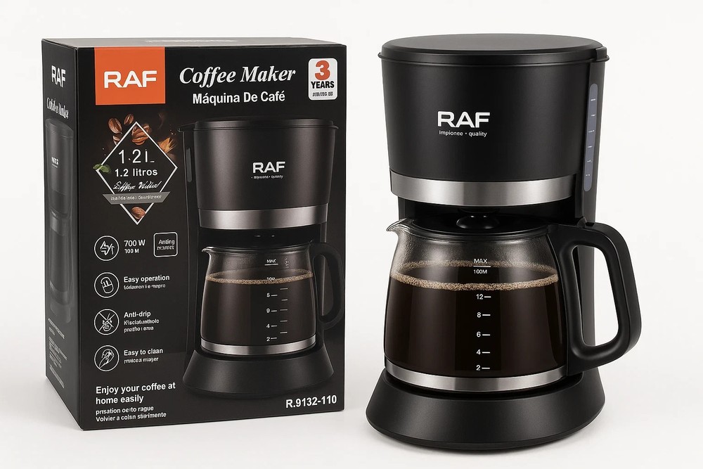 RAF Coffee Maker 1.2L | 700W Drip Coffee Machine | Anti-Drip, Easy Clean, Glass