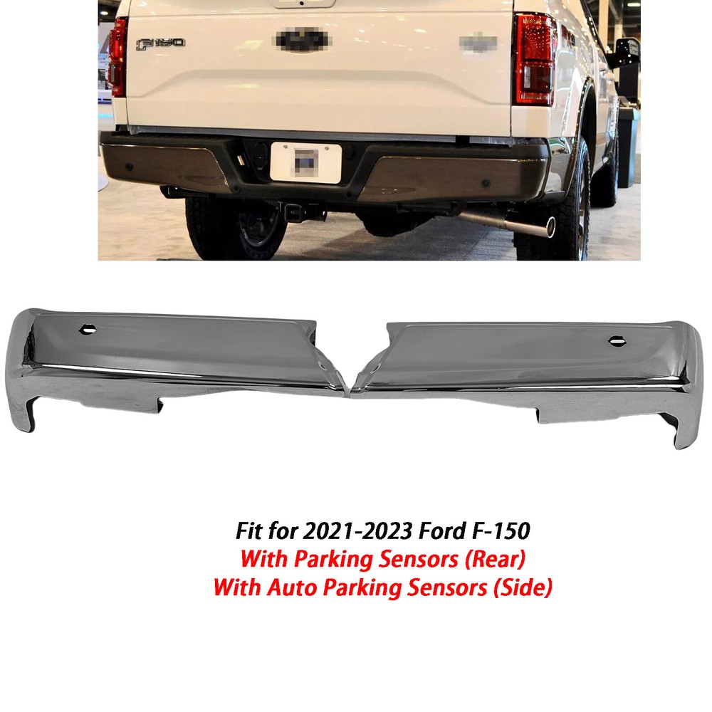 2pc Rear Bumper End Set For 2021-2023 Ford F150 End Caps W/ Auto Sensors Chrome