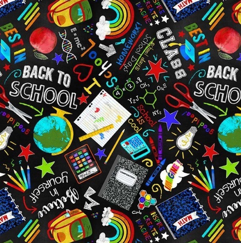 Back To School, Teacher Fabric!Cotton•1 yd•BTY•Blk/Multi•FastShip!-image