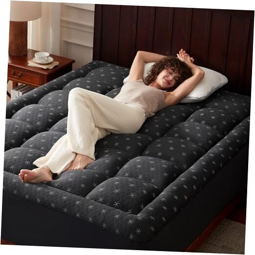 Mattress Topper Memory Foam for Back Pain,Down Alternative Queen Dark Grey