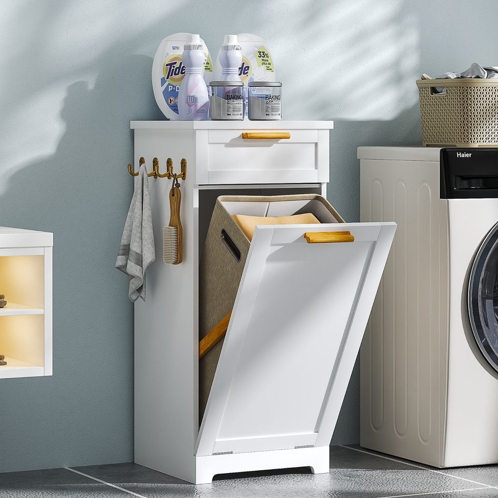 Tilt-Out Hidden Trash Bin Cabinet for Bathroom Kitchen or Laundry Storage  