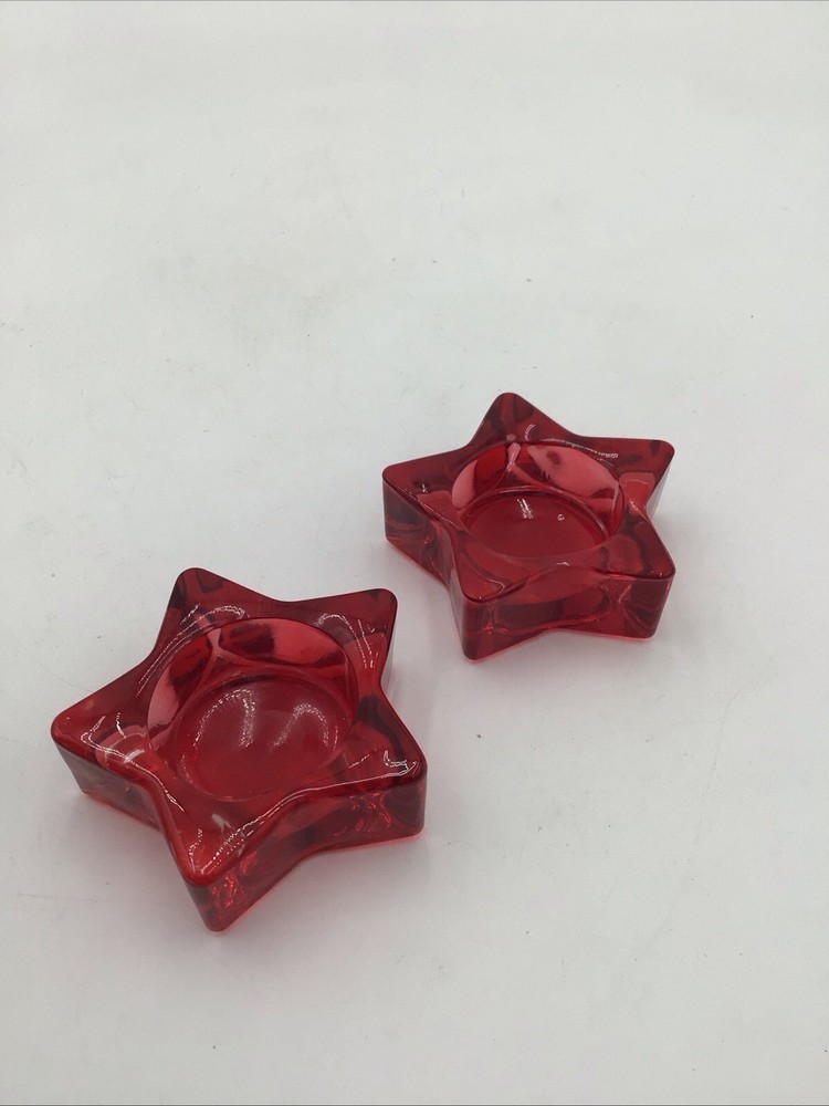Red Glass Star Candle Holders – Set of 2, 1x3 Inch Seasonal Decor-image