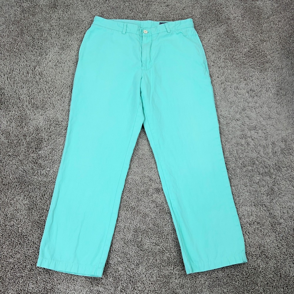 Vineyard Vines Chino Mens 32x28 Blue Green Tidewater Pant Coastal Southern Linen