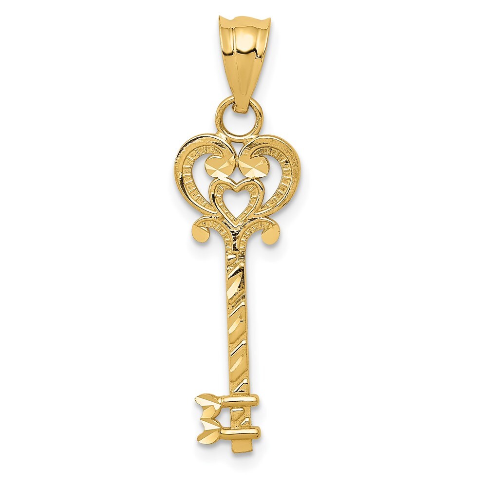 14K Yellow Gold Diamond-cut Key Pendant L- 1.19 Inch, W-0.36 Inch, 0.81 gram