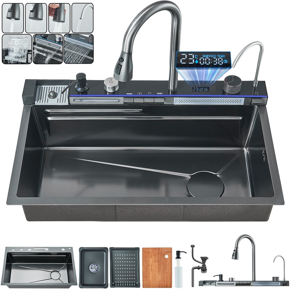 Flying Rain Stainles Steel Waterfall Kitchen Sink with Pull Down Faucet 29.5INCH