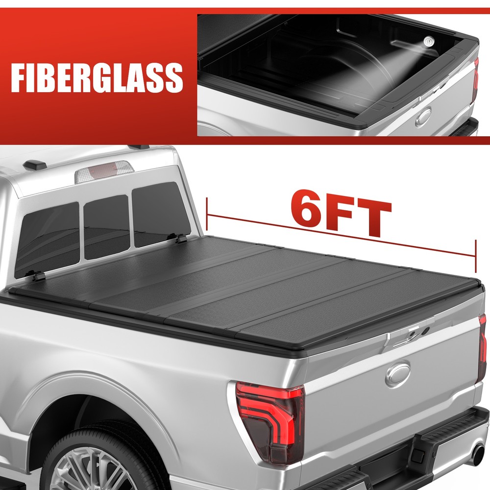 6FT FRP Hard Bed Tonneau Cover 4-Fold For 2016-2024 Toyota Tacoma Truck Bed +LED