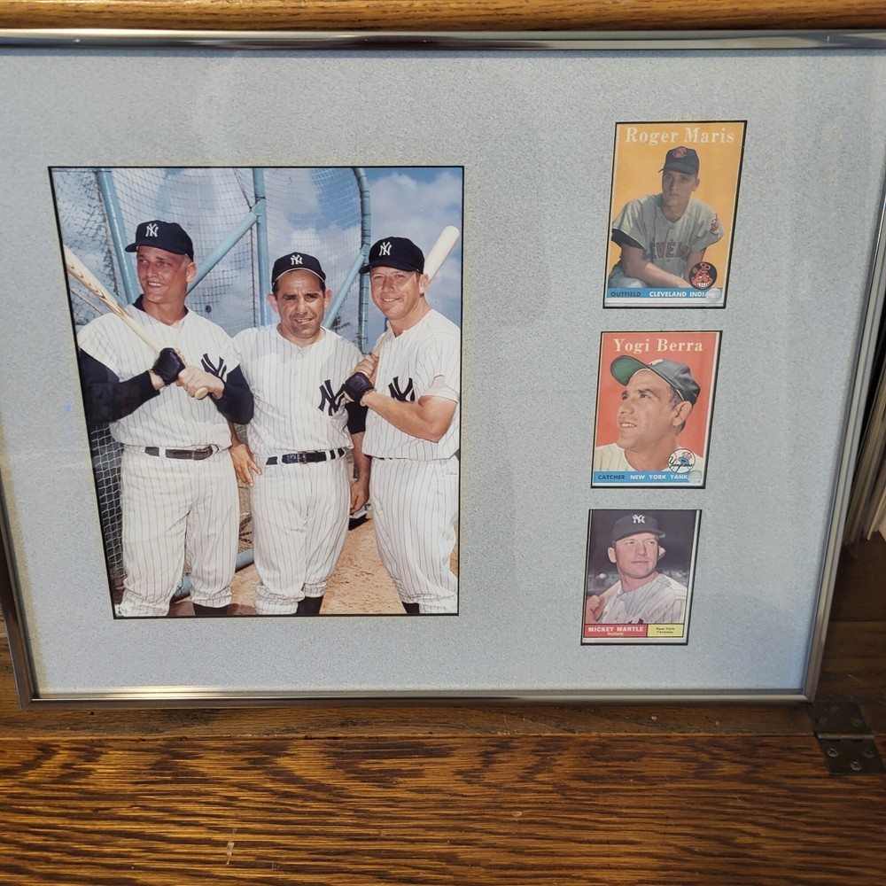 Mantle Maris Berra Cards And Photo Framed
