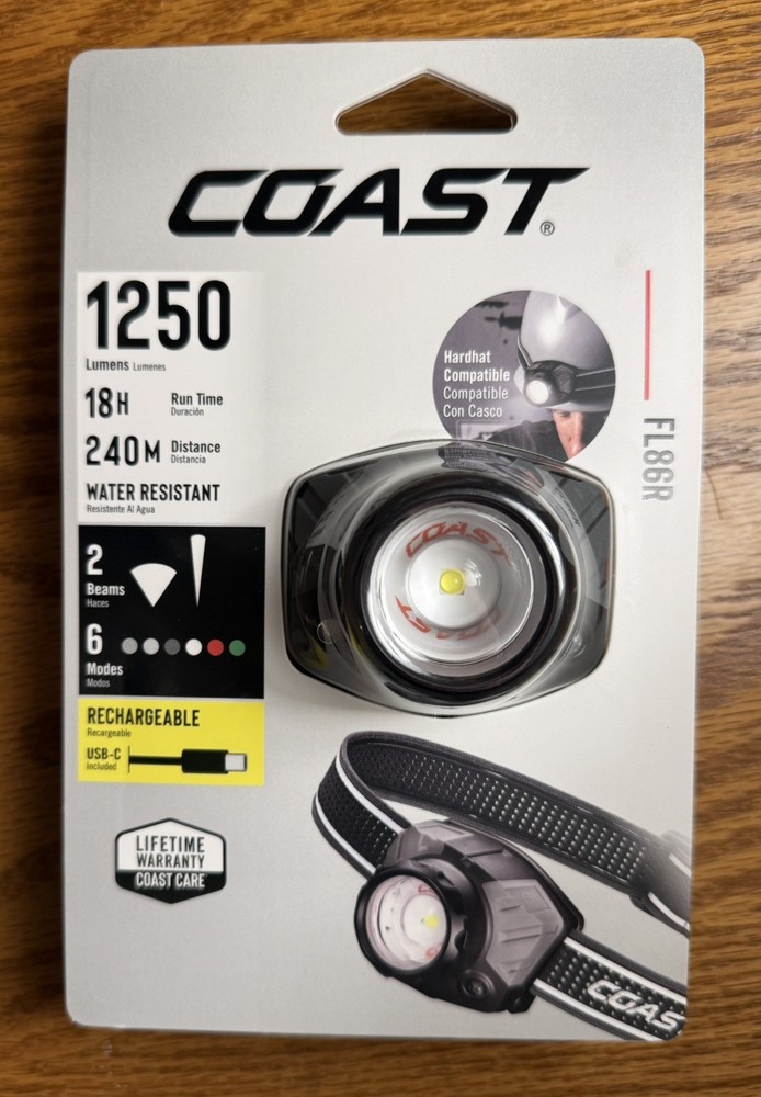 Coast FL86R 1250-Lumen Rechargeable LED Headlamp | Focus Beam | Water Resistant