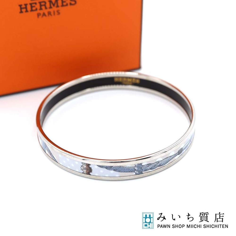 Hermes Enamel PM Silver Bangle Bracelet for Women with Box Pre-Owned