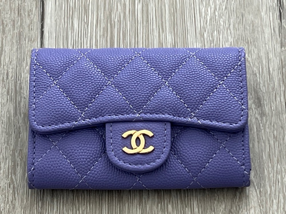 Chanel Classic Flap Card Holder in Purple Caviar with Gold Hardware