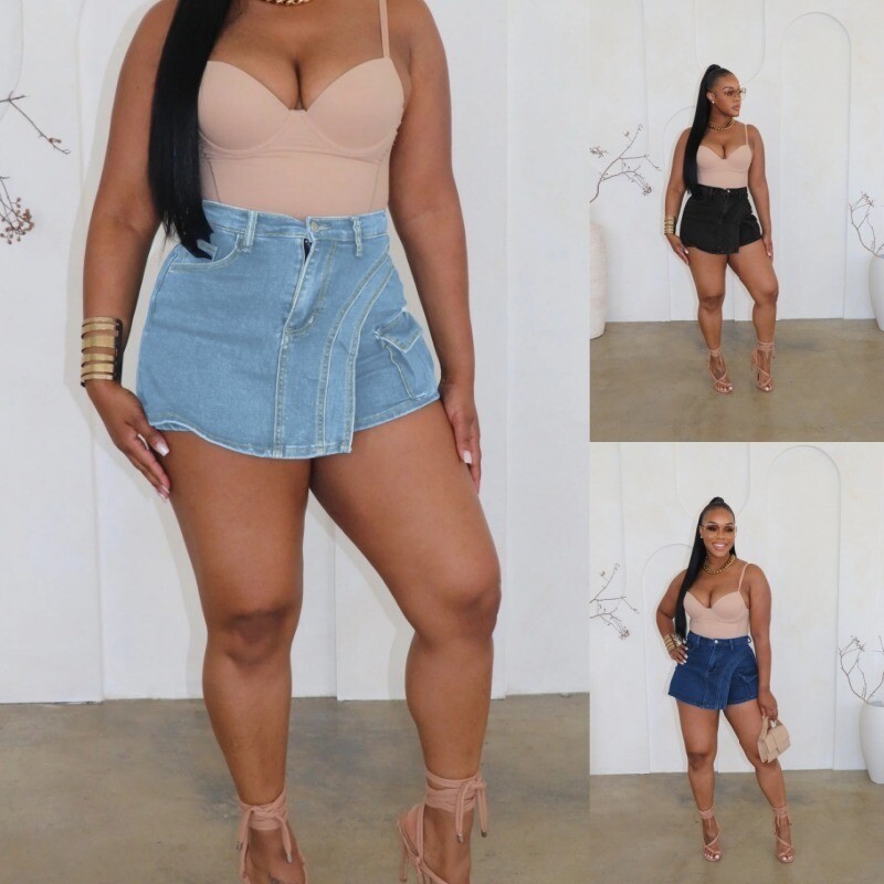 Womens Casual Fashionable Jogging Skorts Skirts Pockets Denim Shorts Underskirt