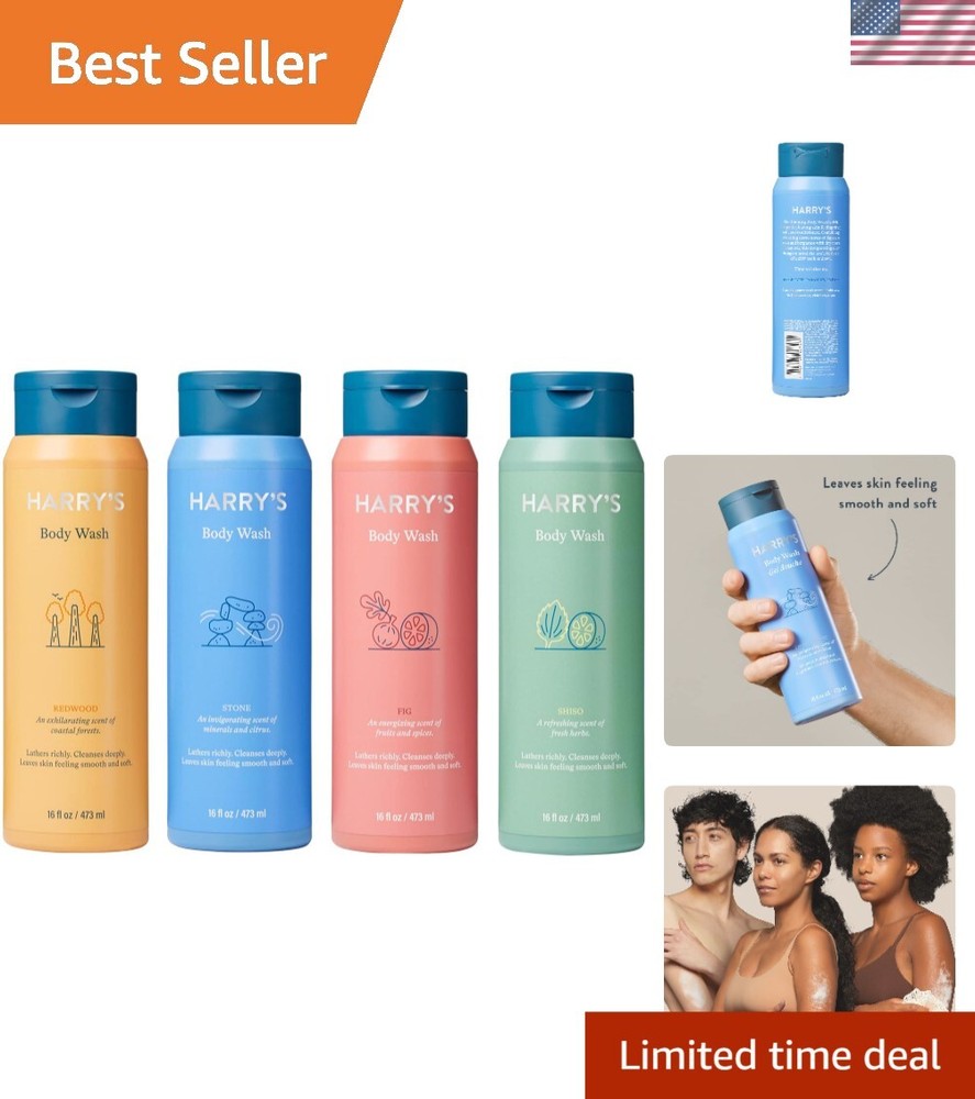 Men Body Wash Variety Pack - 4 Hydrating Scents 16 Fl Oz Each