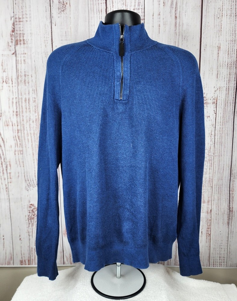 Banana Republic Supima Cotton Quarter Zip Sweater Mens L Solid Blue