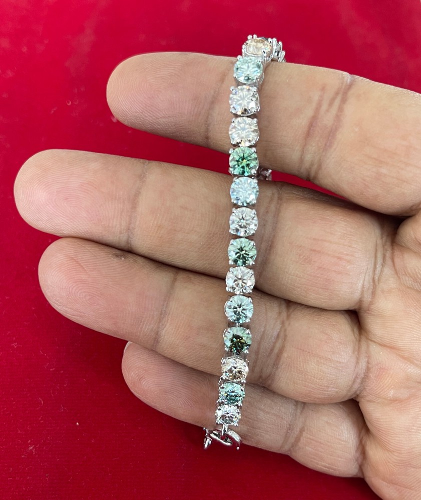 12ct VVS1 5mm Multi-Color Moissanite Tennis Bracelet in Silver 7in