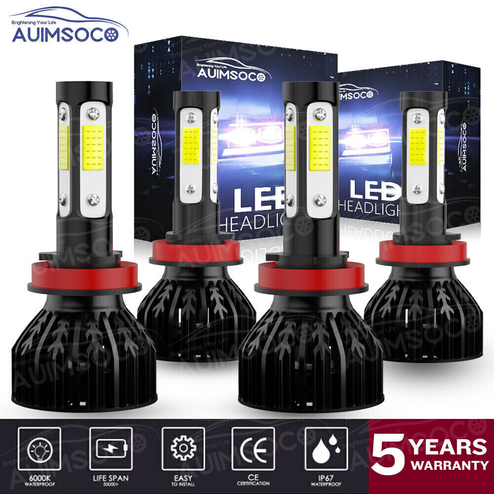 H9 H11 LED Headlight Bulbs 10000K White High Low Beam Combo Kit Super Bright