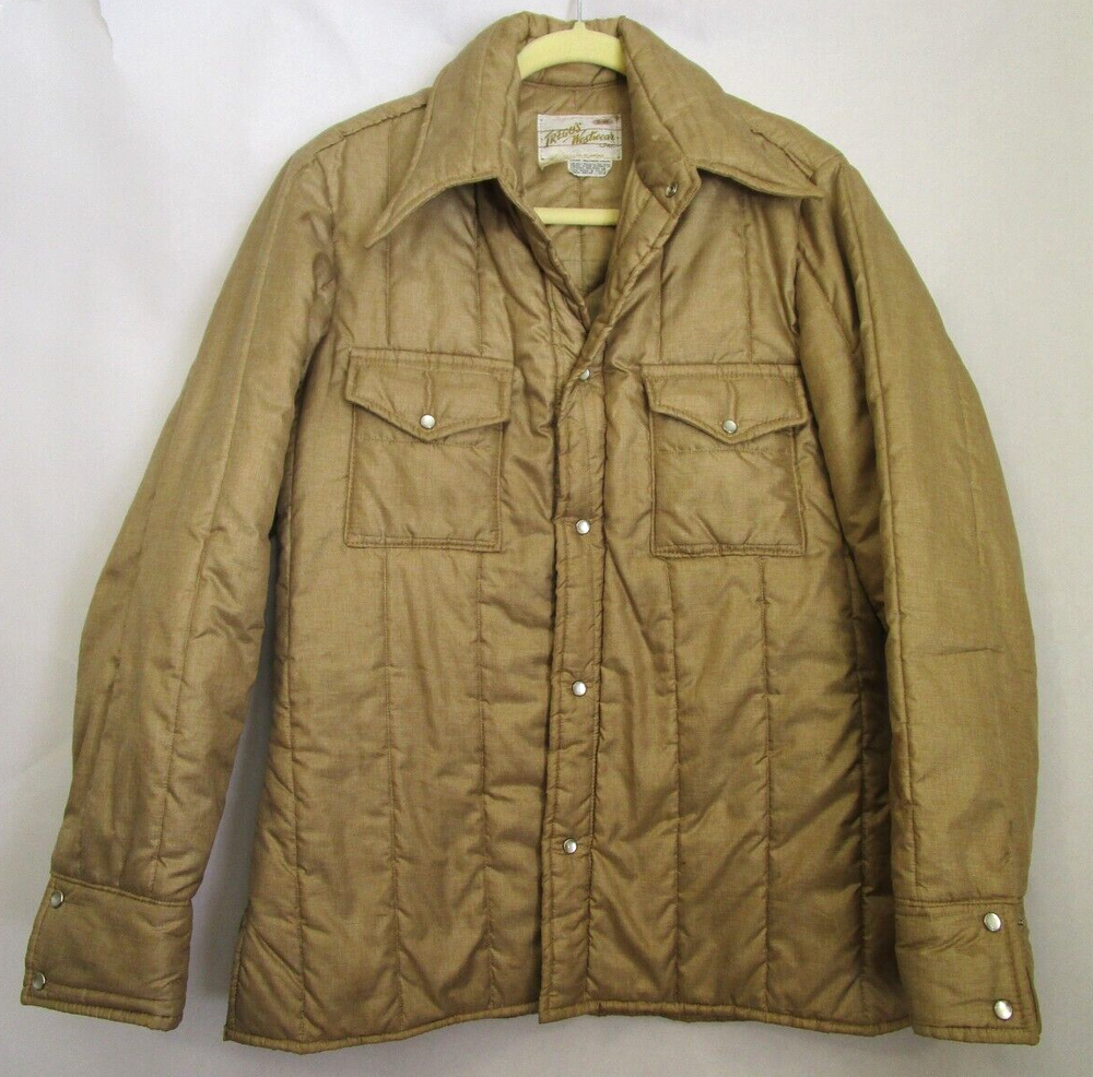 RARE Vintage Tregos Westwear Caramel Pearl Snap Puffer Coat 42R