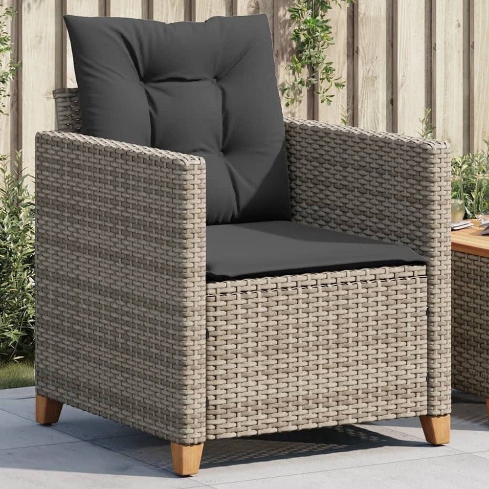 Gray Poly Rattan Patio Chair with Comfortable Cushions