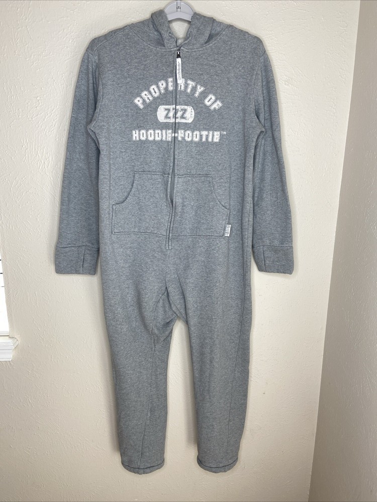 Hoodie Footie Hers Gray One Piece Pajamas by Pajamagram Adult Medium