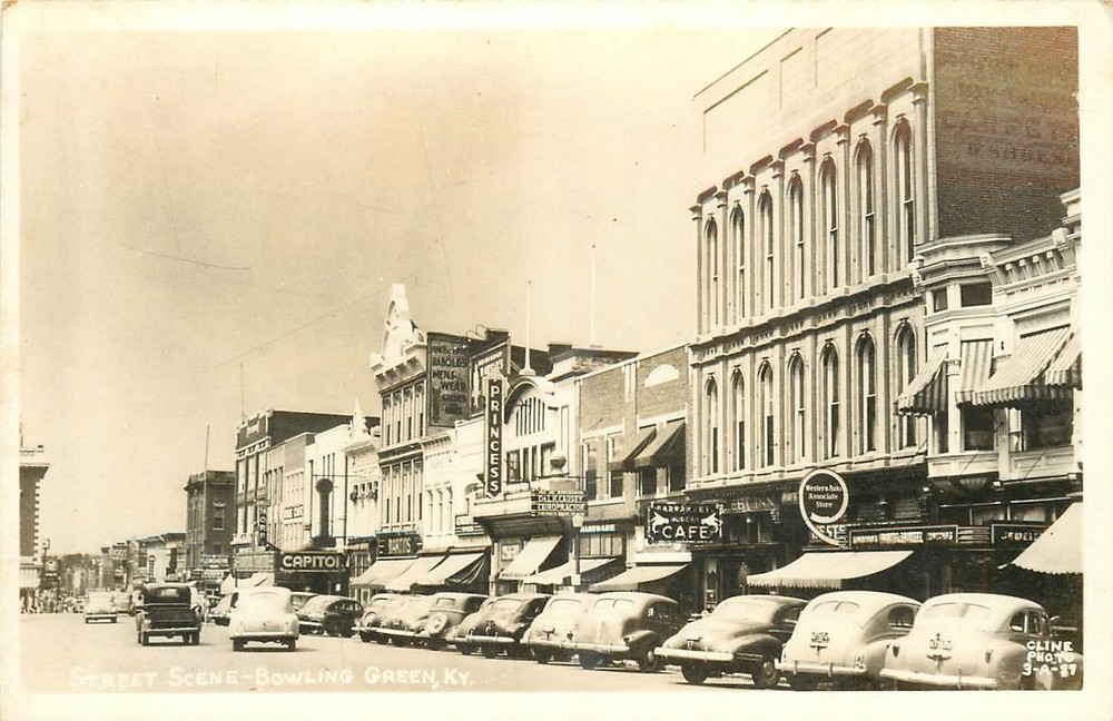 1940s Bowling Green Kentucky Street Scene autos occupation RPPC Postcard 25-7897
