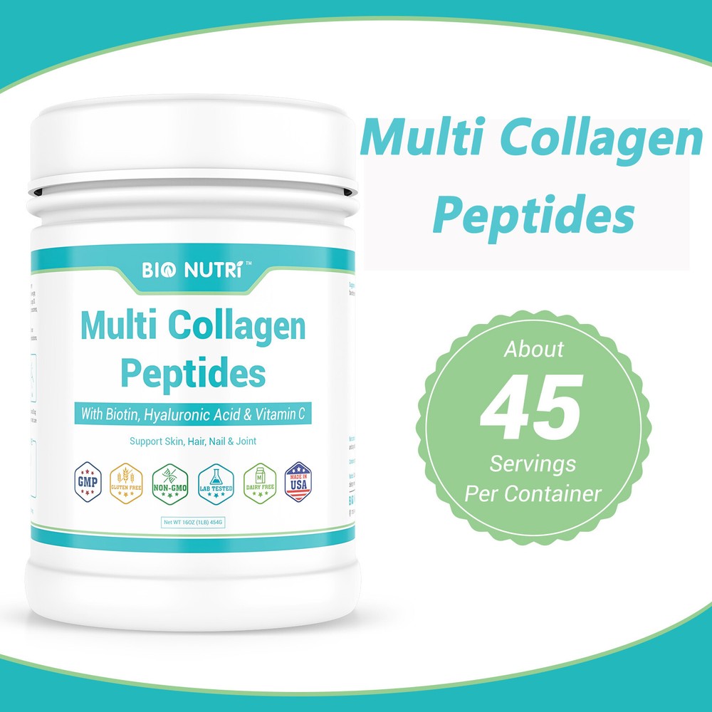 16OZ Multi Collagen Peptides Powder w/Vitamin C Hyaluronic Supports Skin & Joint