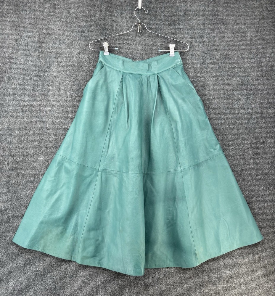 Moda Eliko Gradis Rare Green A Line Leather Skirt Women’s XS Retro Midi Lined