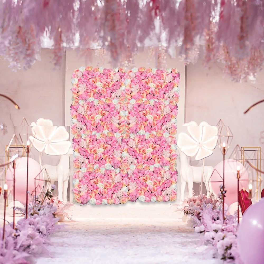 4 PCs Pink 3D Flower Wall Decor Wedding Party Backdrop Silk Flowers Wall Panel