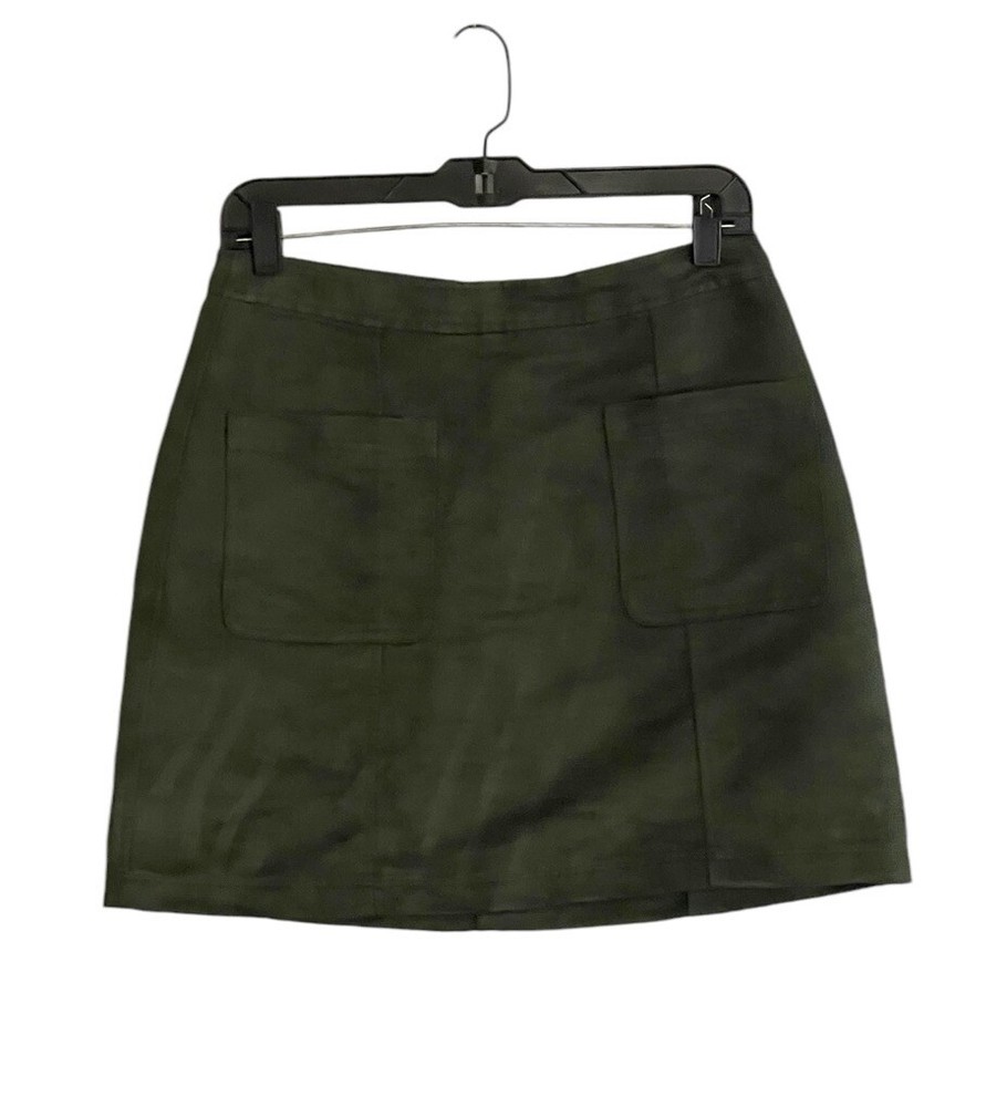 Old Navy A Line Mini Velvet Olive Green Skirt Women's Size 6 Pockets Flat Front
