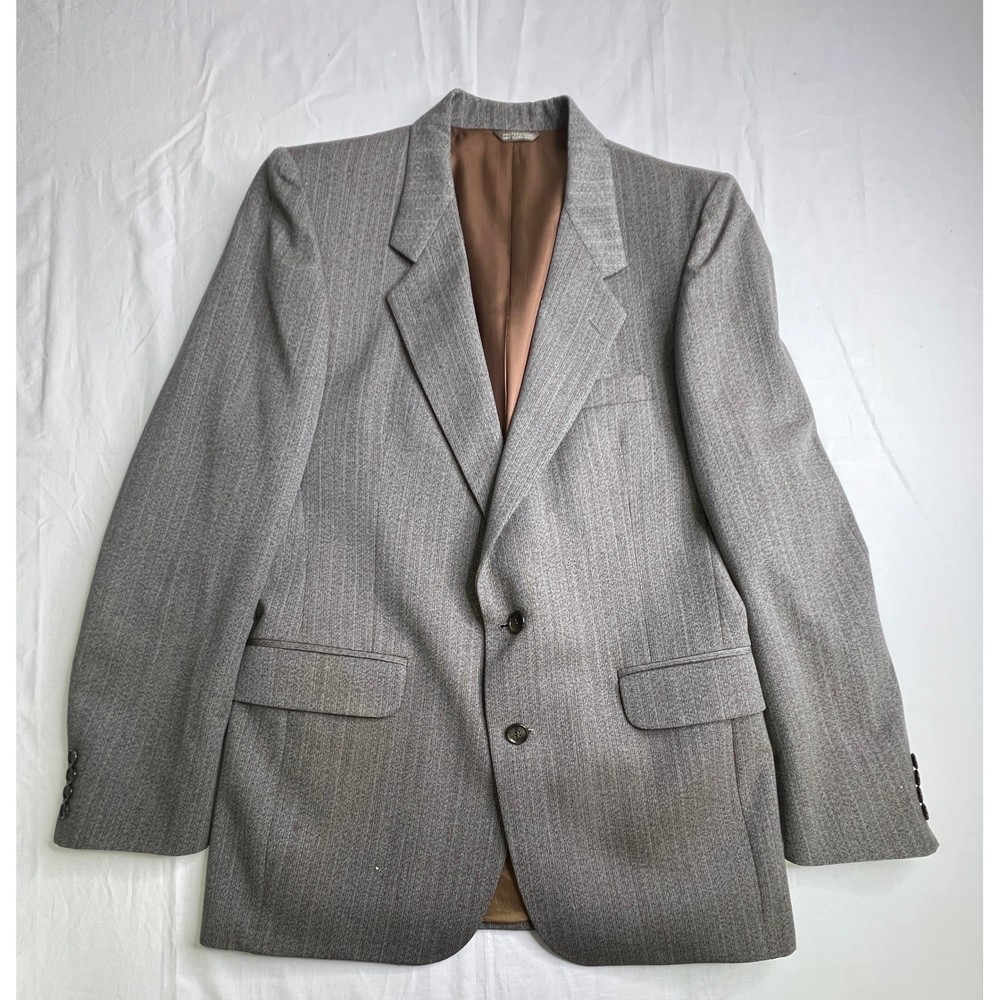 Vintage Mens Herringbone Wool Blazer Sport Coat Jacket Brown Gray