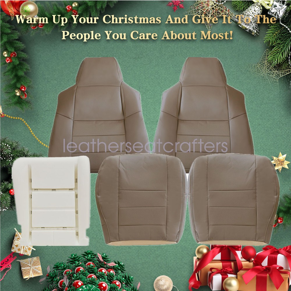 5PCS For 2002-2007 Ford F-250 Perforated Leather Seat Cover & Driver Foam - Tan