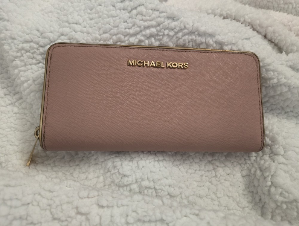 Michael Kors Wallet Pink Saffiano Leather Zip Around Long Wallet Women