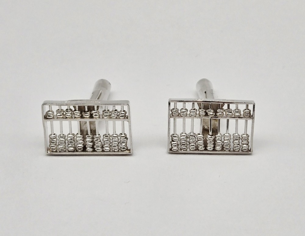 Vintage Sterling Silver Working Abacus Math Cufflinks - 6.5g