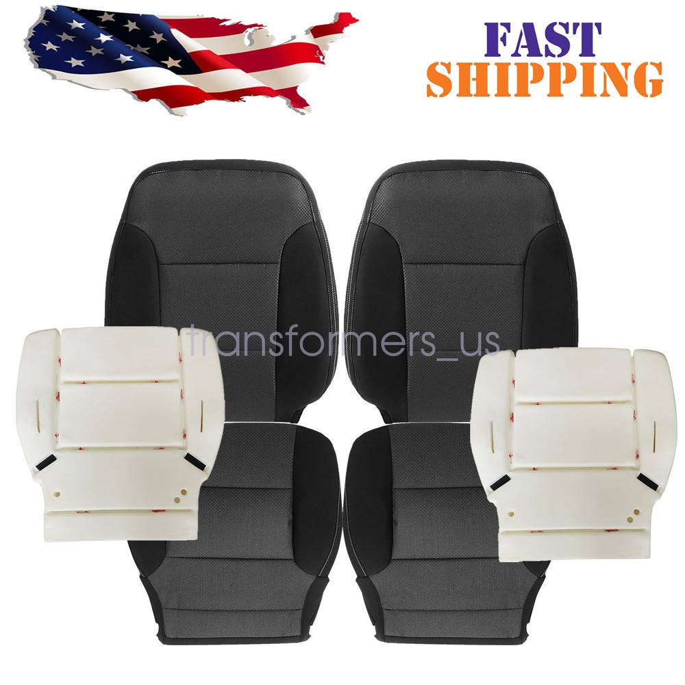 6x Driver & Passenger Cloth Seat Cover Black & Foam For 14-2019 Chevy Silverado