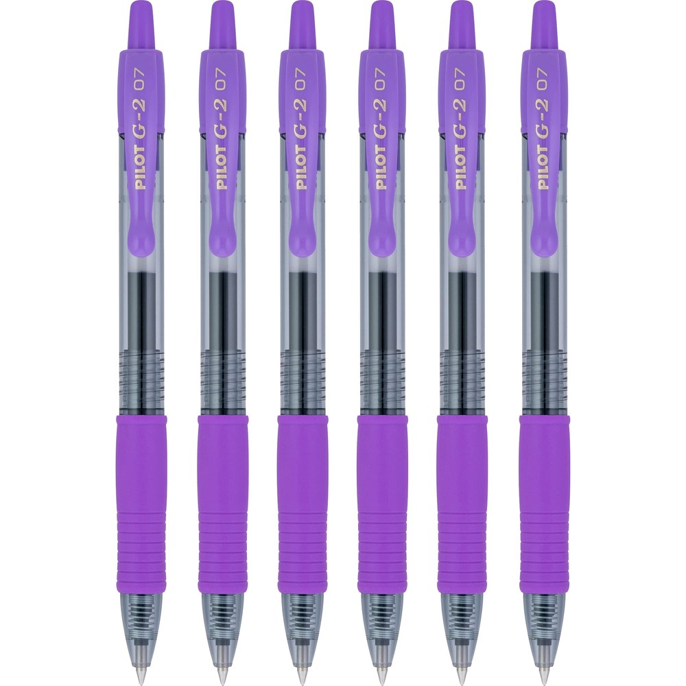 Pilot G2 Retractable Rollerball Gel Pens, Fine Point, 0.7mm, Purple Ink, 6 Count