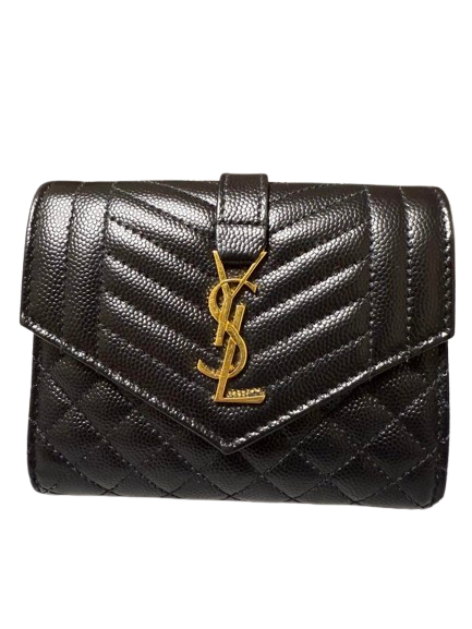 Saint Laurent YSL Cassandra Tri-fold Wallet Compact Purse Black Authentic Japan