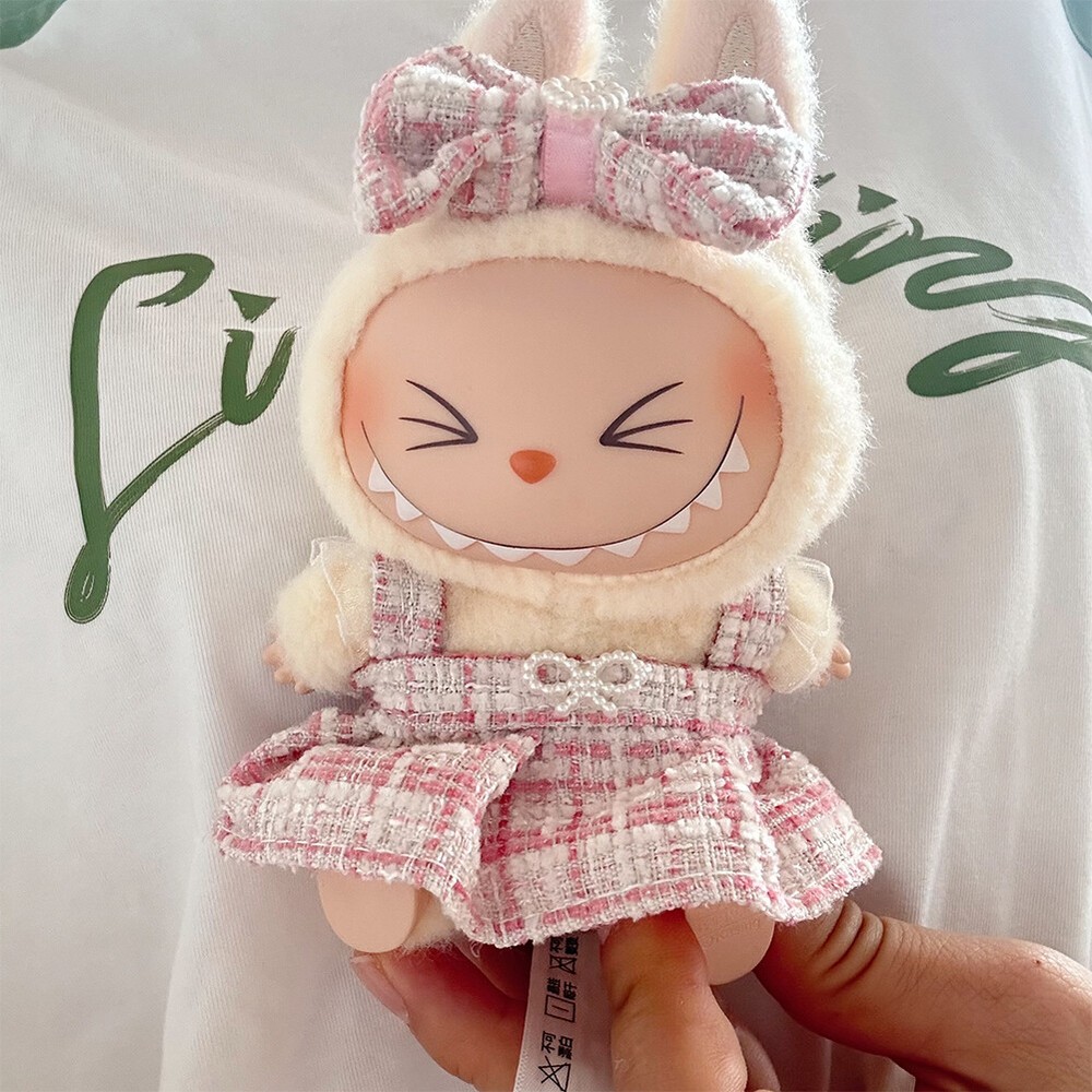 Mini Pearl Bow Dress Set for 15/17CM Labubu Keychain Dolls - Fashionable Outfit