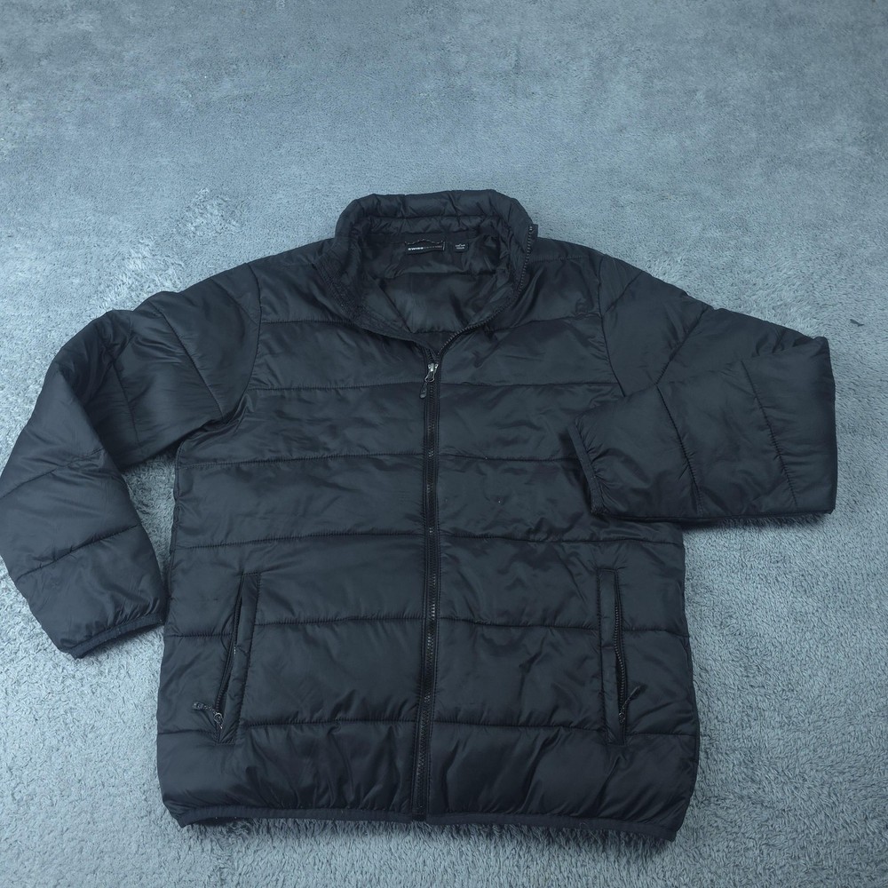 Swiss Tech Jacket Mens Medium Black Packable Puffer Full Zip Zip Pockets Outdoor