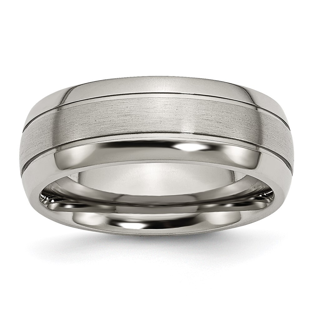 Titanium Brushed and Polished 8mm Grooved Band Ring Size 7 for Men 5.09gm