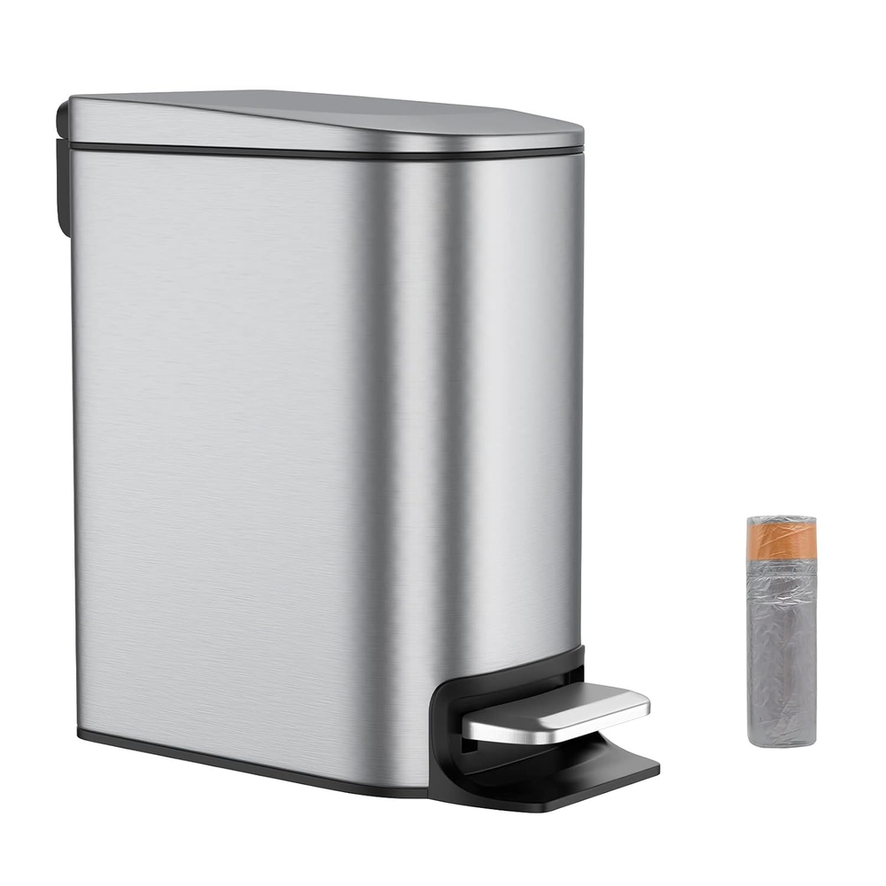 6 Liter/1.6 Gallon Bathroom Trash Can with Lid,Stainless Steel Trash Can with Re