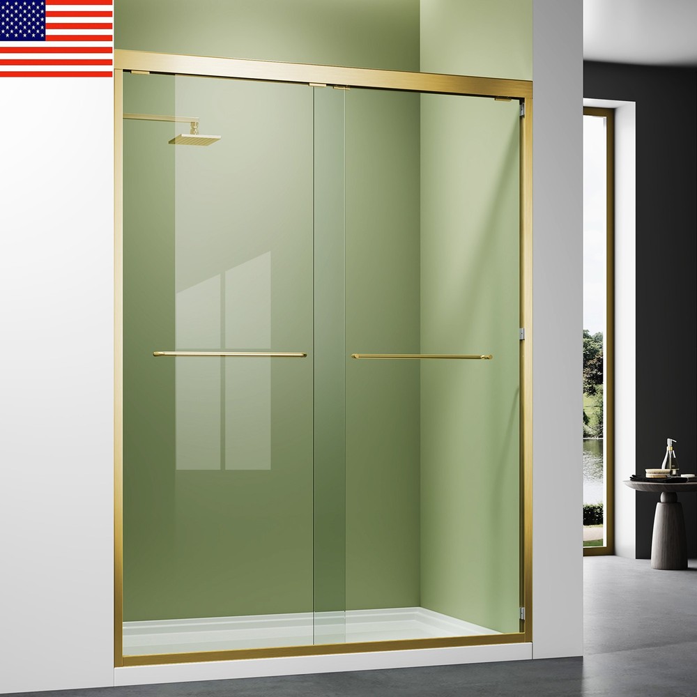 Brushed Gold 54x72 Double Sliding Shower Glass Door with Screen