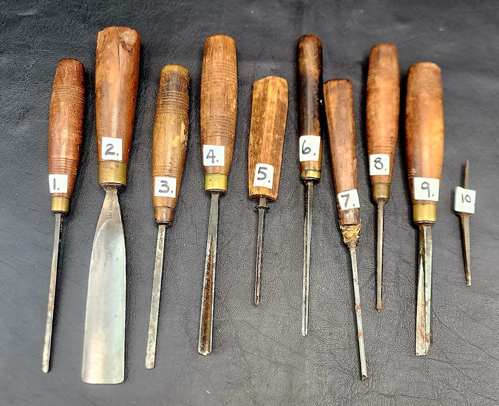 Antique ADDIS Carving Chisels x 10pieces by mixed family makers