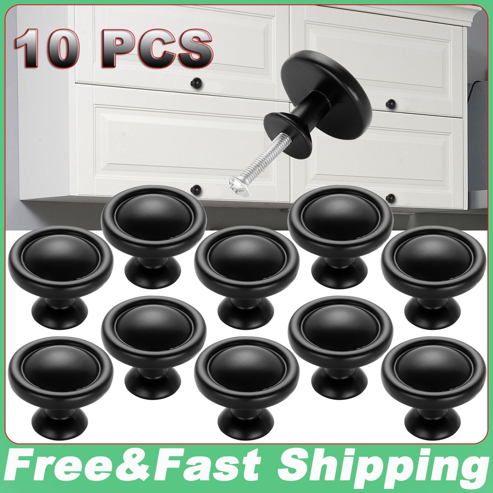 Lot of 10 Sleek Black Cabinet Knobs for Kitchen Dresser Furniture Door Handles