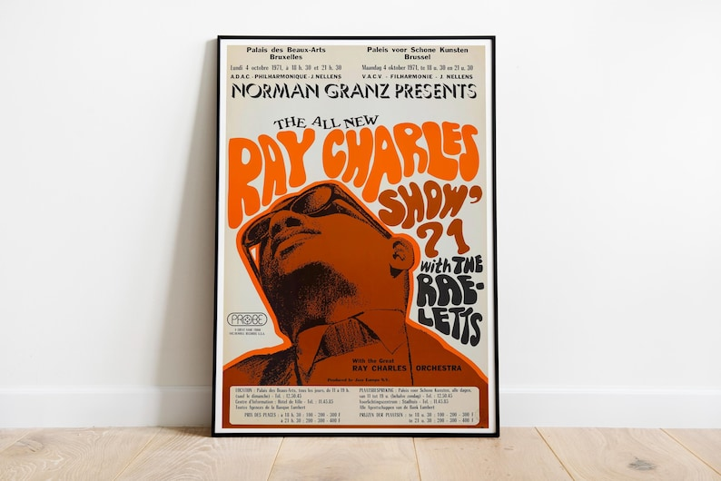 Ray-Charles Concert Vintage Poster Unframe Jazz Retro Art 1960 Soul Music Print