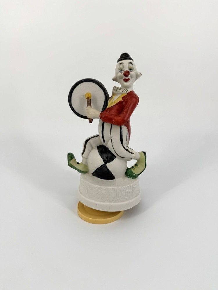 Clown Wind-Up Music Box Figurine Red Jacket Striped Pants Green Shoes