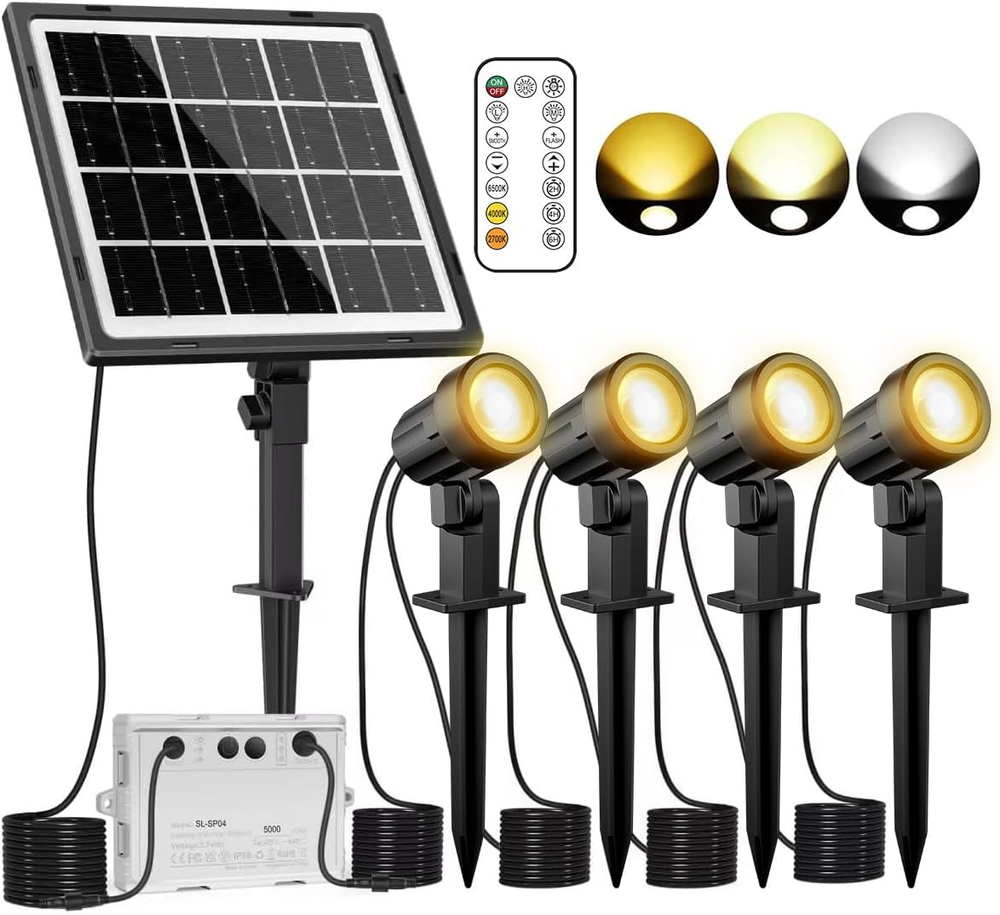 4-In-1 Solar Spotlights Outdoor, 4W/6V Solar Powered LED Landscape Lights, 3 Col