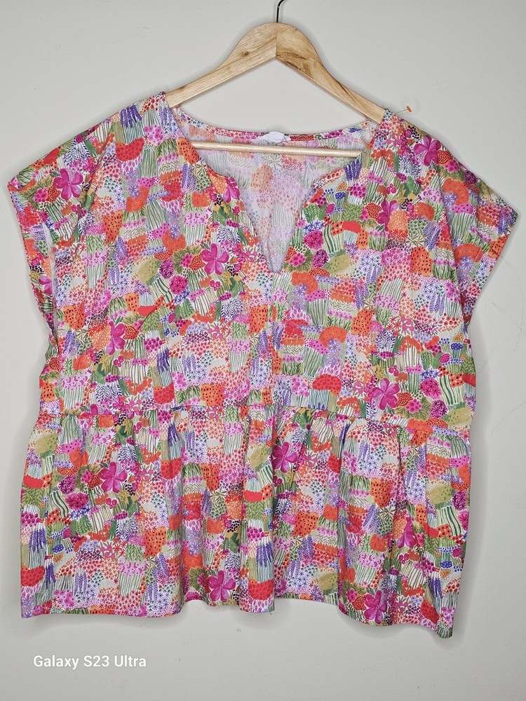 Chic Soul Women's Multicolor Floral Cotton Short Sleeve Blouse Plus Size 2X
