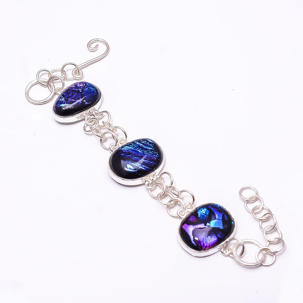 American Dichroic Glass 925 Sterling Silver Adjustable Bracelet 7.99