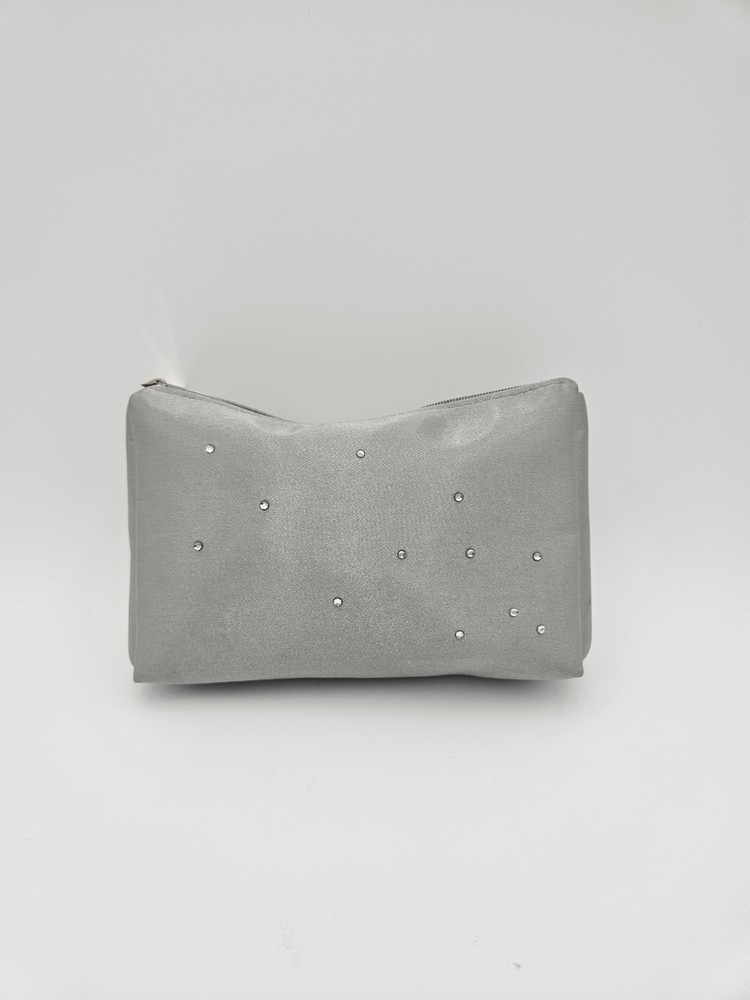 Silver/Light Grey Clutch Or Makeup Bag W/clear Sequins, 6.5 By 5 Inches