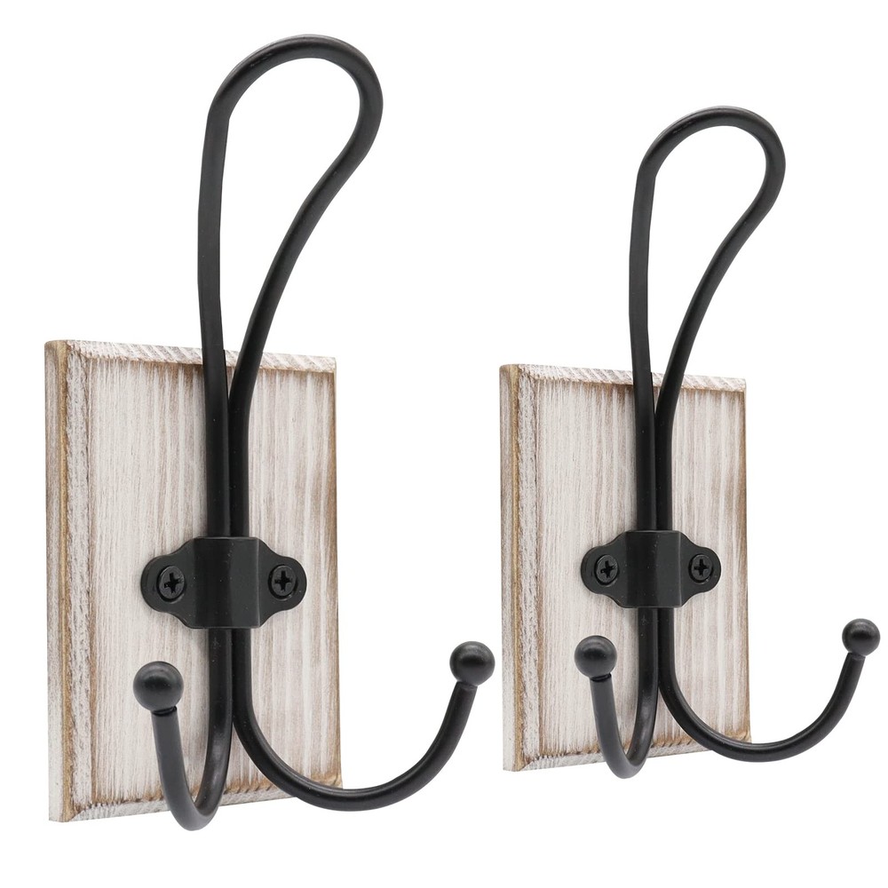 Wall Hooks for Hanging Heavy Duty, 2 Pack Farmhouse Double Towel Hooks for Ba...