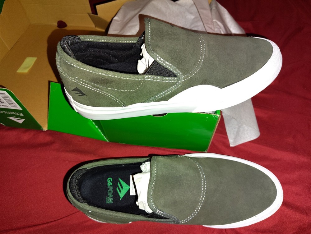 Brand New Emerica Wino G6 Slip On Olive/White