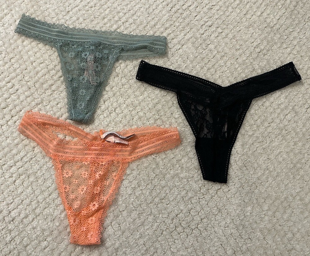 Victoria's Secret LACE THONG String Panties Size LARGE Set Of 3 NWT NEW